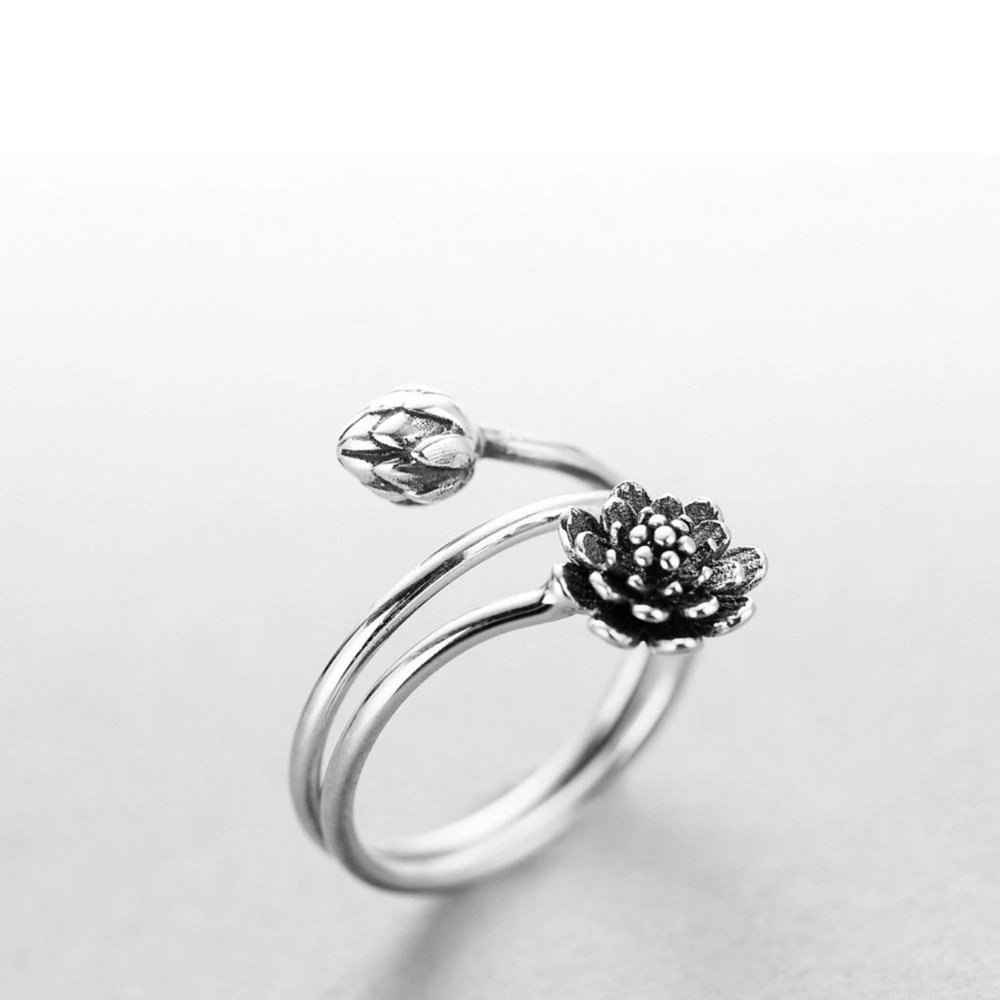 Silver Floral Adjustable Ring